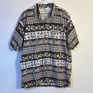 Happy Bay XL pocket Hawaiian Brown and White Patterned Men's Shirt